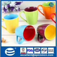 Manufacture of porcelain mugs double colorful mugs, double color glazed ceramic solid color porcelain mug
